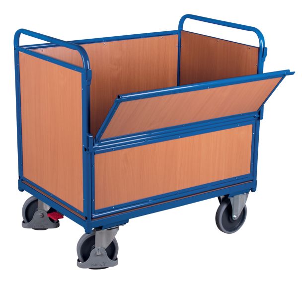 Chariot bois ergonomique sans couvercle - 1 paroi 1/2 rabattable -500Kg