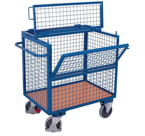 Chariot caisse acier ergonomique - 1 paroi 1/2 rabattable -Capacité 500 kg