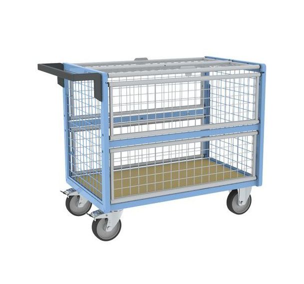 Chariot conteneur grillagé avec toit 500 kg - FIMM