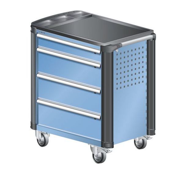 Chariot d'atelier L3627 plastique avec coins - 4 tiroirs - Lista