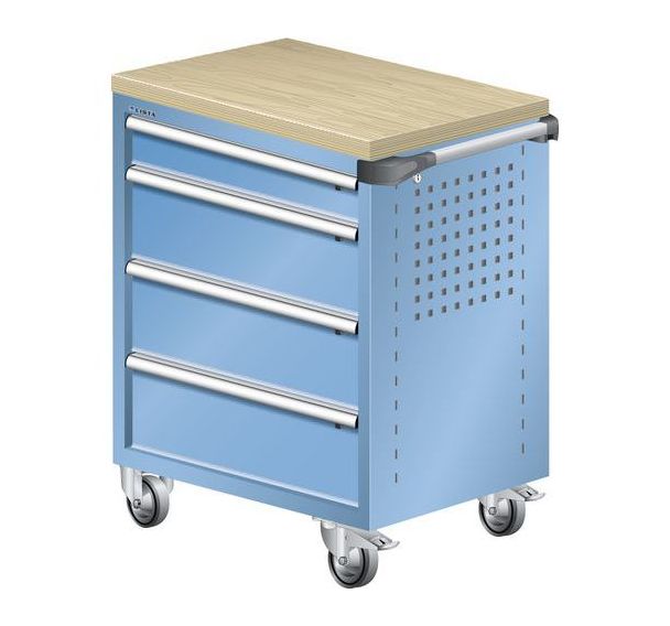 Chariot d'atelier L3627 revêtement bois multiplex - 4 tiroirs - Lista