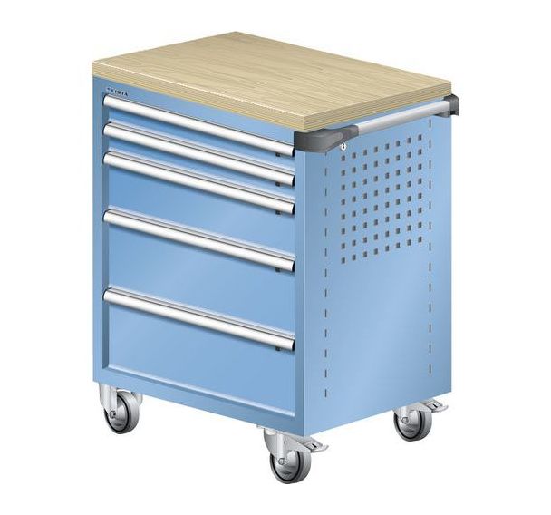 Chariot d'atelier L3627 revêtement bois multiplex - 5 tiroirs - Lista
