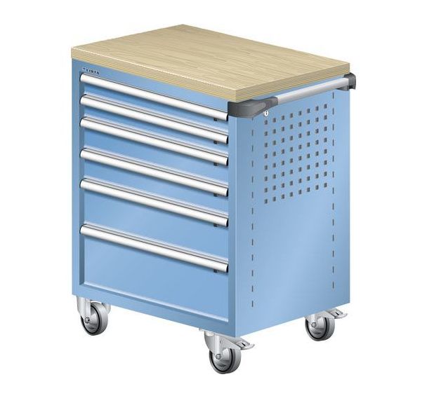 Chariot d'atelier L3627 revêtement bois multiplex - 6 tiroirs - Lista