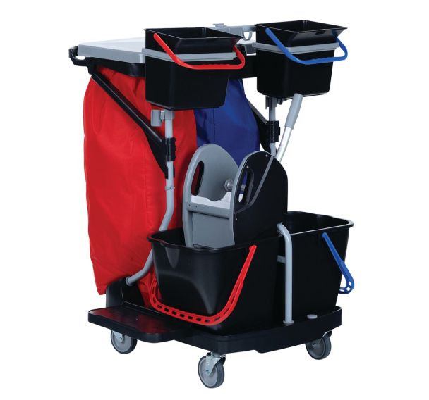 Chariot de lavage avec presse couvercle et sac plastifié - 2 seaux 4 L