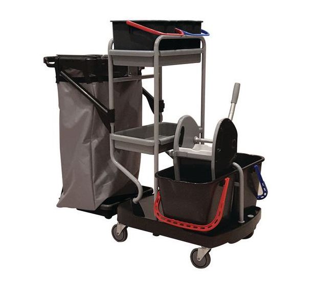 Chariot de nettoyage avec porte-sac - 4 seaux et 1 presse