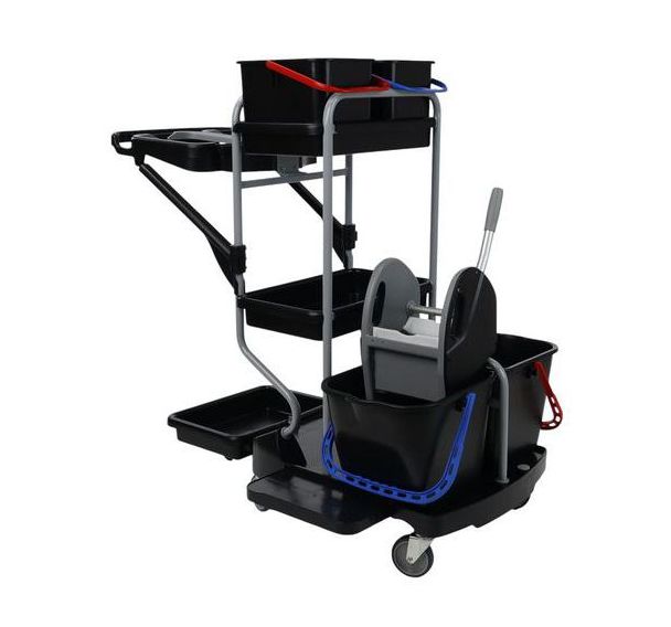 Chariot de nettoyage avec porte-sac - 4 seaux et 1 presse