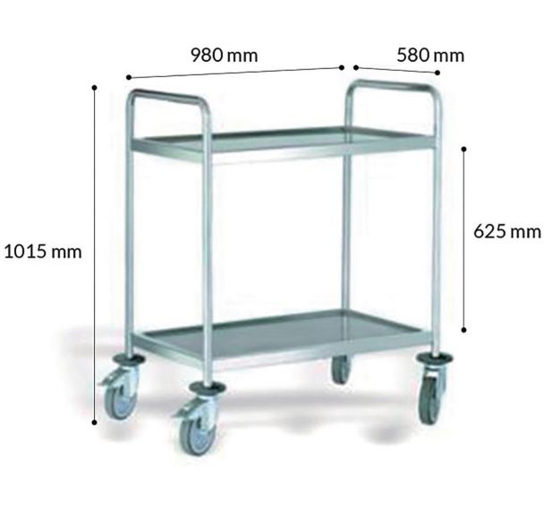 Chariot en acier inoxydable 2 plateaux 980 x 580 x H1015 mm