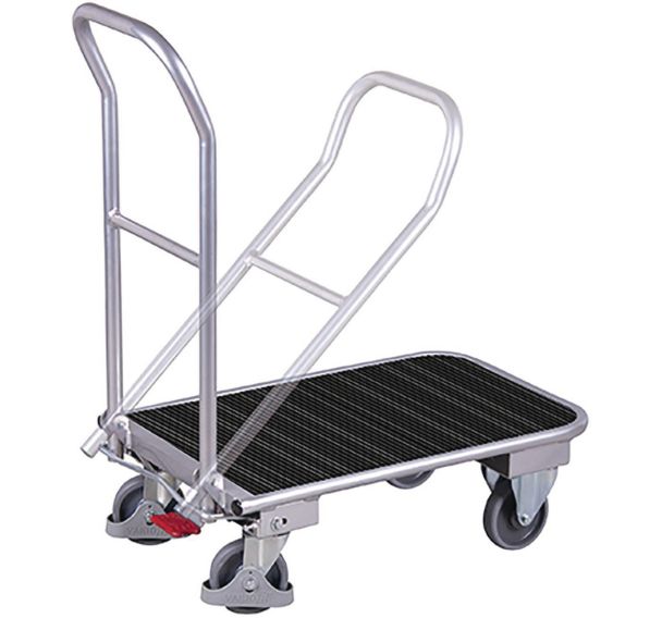 Chariot en alum. dossier repliable revêtement du plateau en caoutchouc