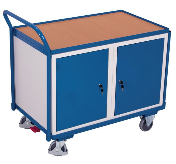 Chariot ergonomique 2 blocs-coffres - 1 plateau bois - Capacité 250 Kg