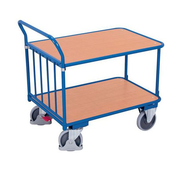 Chariot ergonomique 2 plateaux bois -Barre verticale - Capacité 400 kg