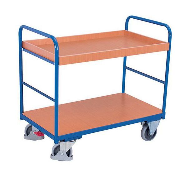 Chariot ergonomique 2 plateaux bois - Barres verticales- Capacité 250 kg