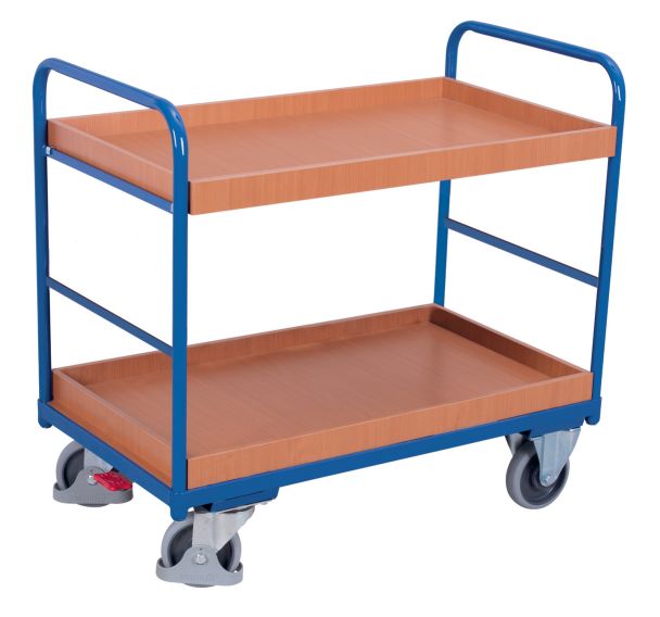 Chariot ergonomique 2 plateaux bois - Barres verticales- Capacité 250 kg