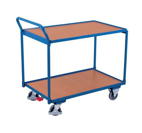 Chariot ergonomique 2 plateaux bois - barre verticale - Capacité 250 kg