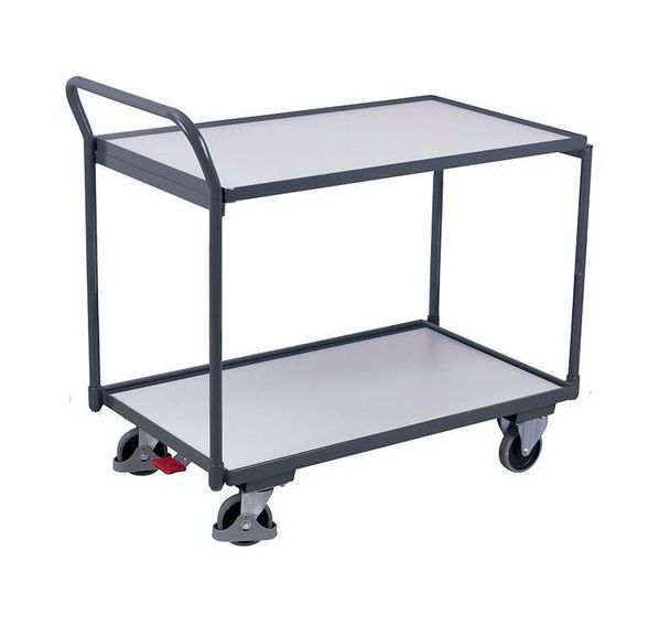 Chariot ergonomique 2 plateaux bois ESD - Barre verticale - Capacité 250 kg