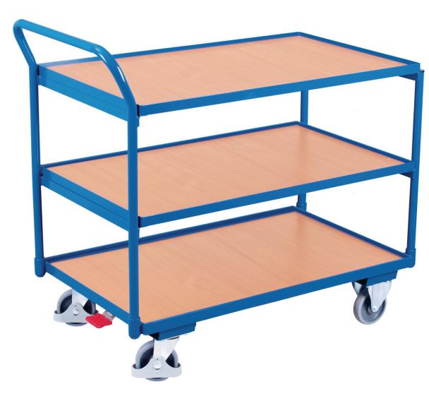 Chariot ergonomique 3 plateaux bois -Barre verticale - Capacité 250Kg