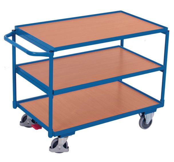 Chariot ergonomique 3 plateaux bois - Barre horizontale - Capacité 250 kg
