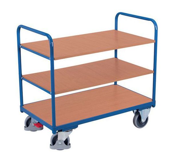 Chariot ergonomique 3 plateaux bois - Barres verticales - Capacité 250 kg