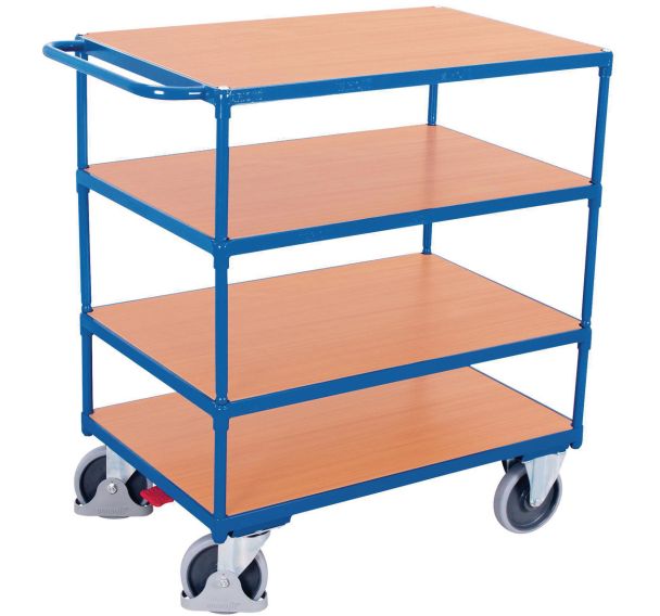 Chariot ergonomique 4 plateaux bois -Barre horizontale -Capacité 500Kg