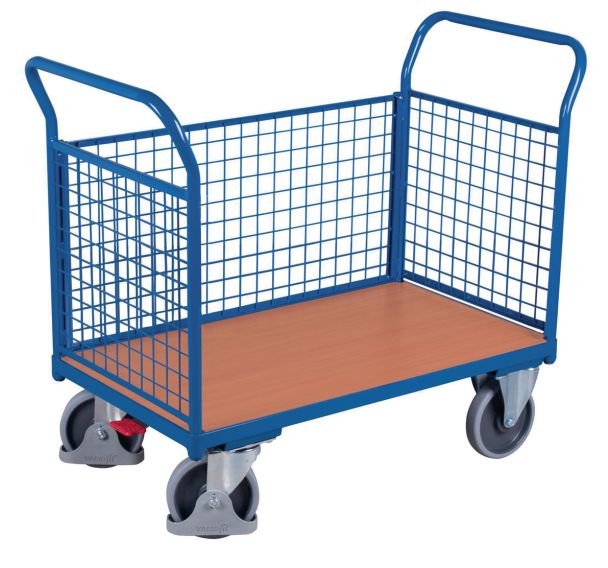 Chariot ergonomique habillage grillagé 400 et 500 kg - 2 dossiers +1 ridelle