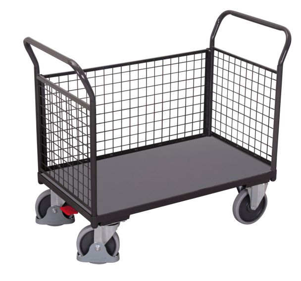 Chariot ergonomique habillage grillagé 400 et 500 kg - 2 dossiers +1 ridelle