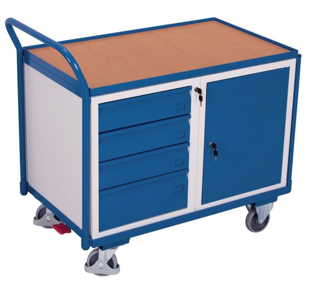 Chariot ergonomique plateau bois - Bloc-coffre - Bloc-tiroirs - 250 Kg
