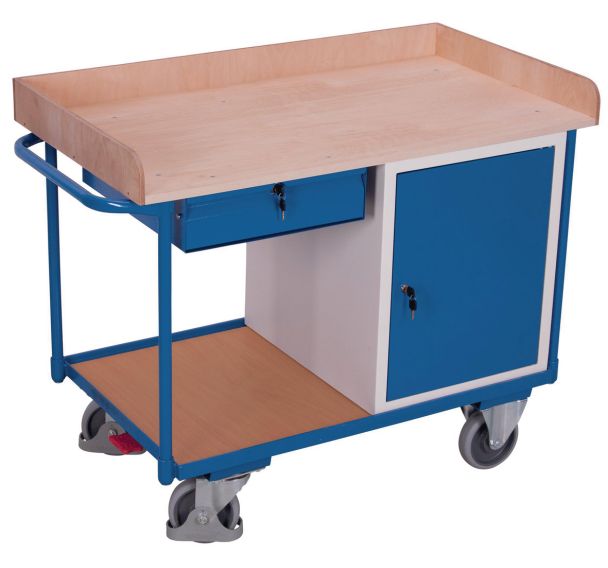Chariot ergonomique plateaux bois 400 kg - Bloc-coffre - Tiroir