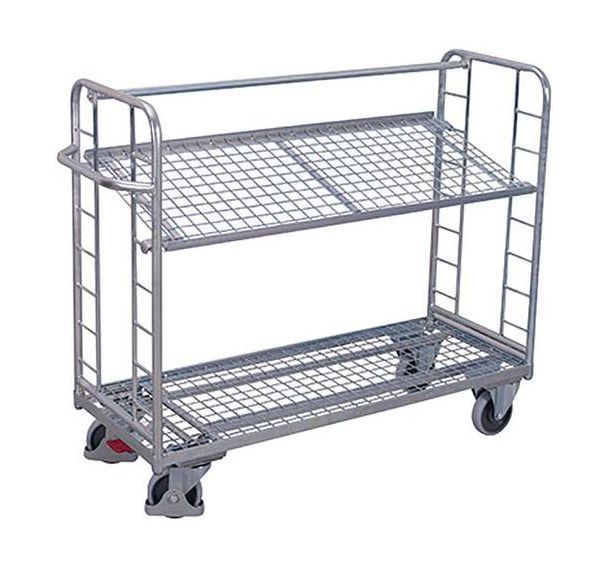 Chariot galvanisé avec 2 étagères grillagées