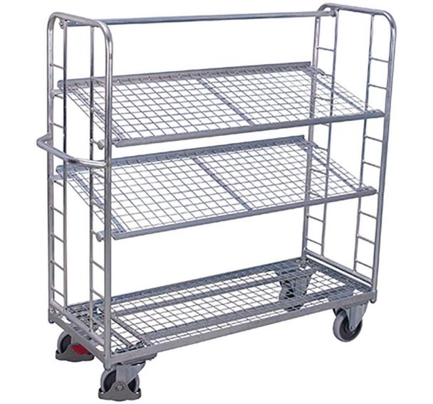 Chariot galvanisé avec 3 étagères grillagées