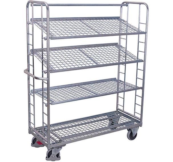 Chariot galvanisé avec 4 étagères grillagées