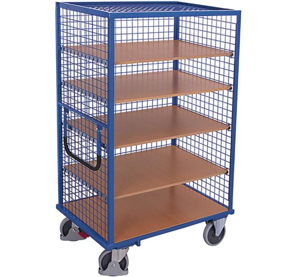 Chariot grillagé avec 5 plateaux - 500 kg