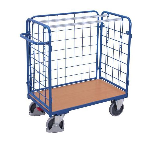 Chariot grillagé bas pour colis avec 3 parois