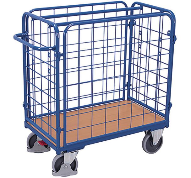 Chariot grillagé bas pour colis avec 4 parois