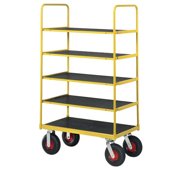 Chariot haut 5 plateaux - Force 400 kg - roue pneumatique