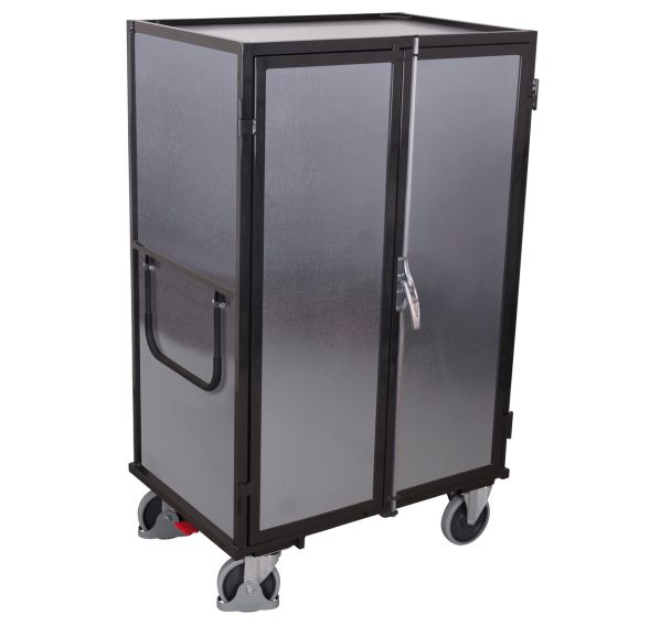 Chariot parois tôle avec portes battantes et plateaux - 500 kg