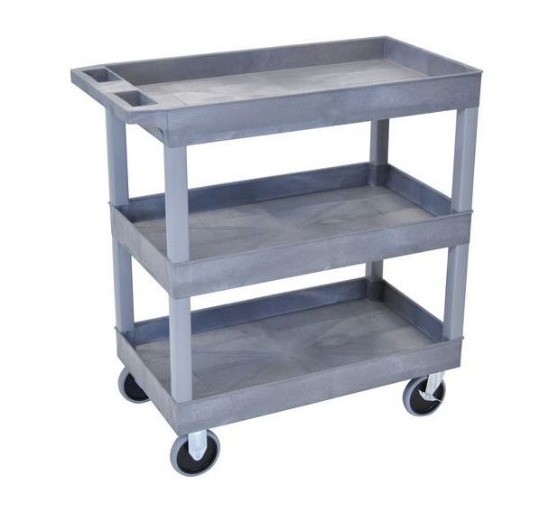 Chariot plastique recyclé - 3 plateaux avec rebord - Hauteur 95 cm - Capacité 230 kg