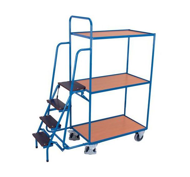 Chariot plateaux bois et marchepieds - 990x595mm - Capacité 250 Kg
