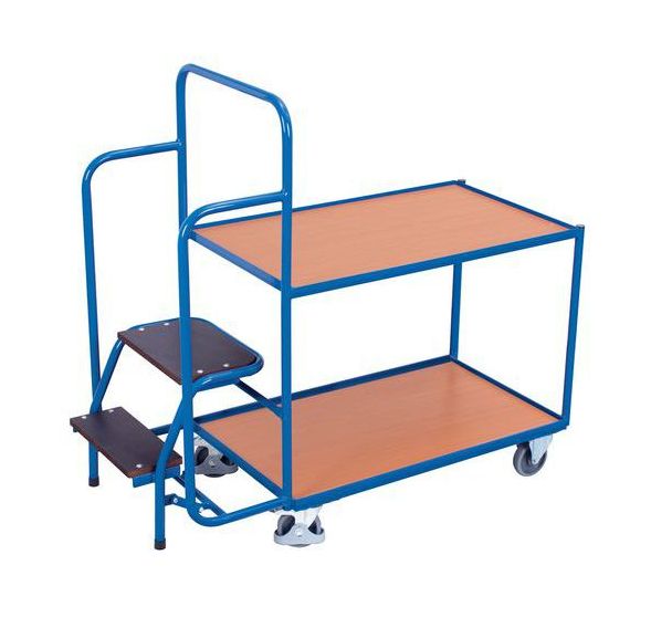 Chariot plateaux bois et marchepieds - Capacité 250 Kg