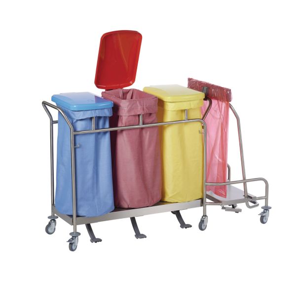 Chariot porte-sacs sans couvercle avec collecteur, modèle Hygicar III Plus -Sclessin Fonction Linge