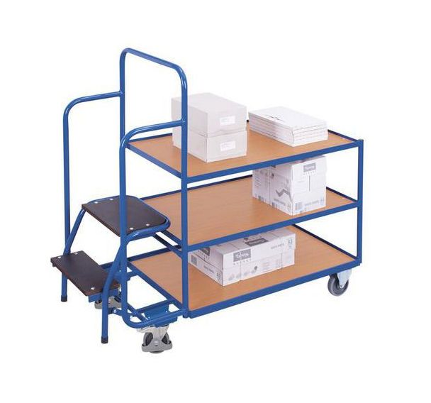 Chariot préparateur de commandes avec 3 plateaux, bas