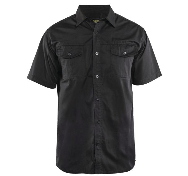 Chemise Twill noire avec boutons en plastique