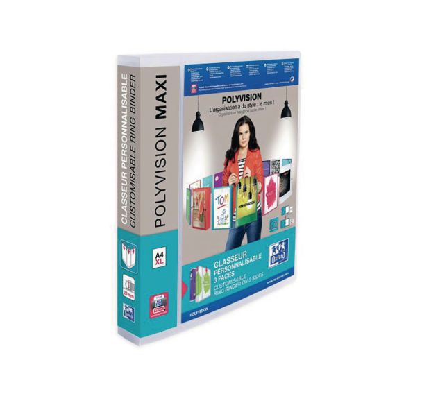 Classeur Polyvision Maxivision A4XL Dos 40mm 4 anneaux Couverture Polypro Incolore