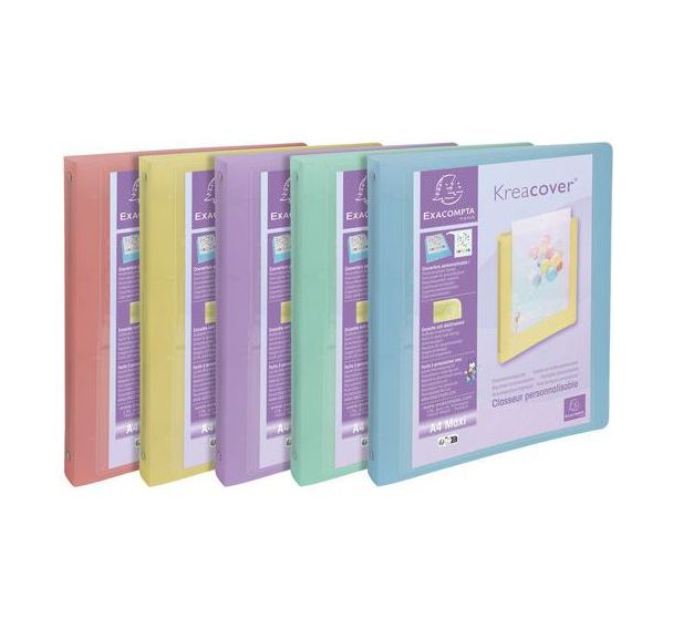 Classeur à 4 anneaux en polypropylène pastel A4