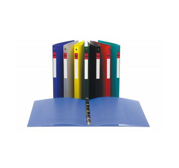 Classeur cahier A4 polypropylène épais,4 anneaux diam: 15mm dos: 20 mm. Couleurs assorties