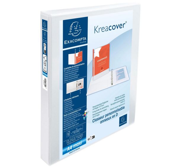Classeur plastique A4 blanc dos: 50mm 4 anneaux en 30mm