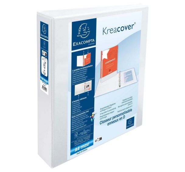 Classeur plastique A4 blanc dos: 75mm 4 anneaux en 50 mm de diamètre