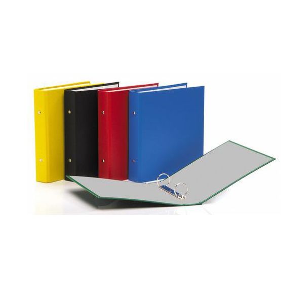 Classeur rigide collé, rembordé, couverture plastique 2 anneaux, diam.30 mm. 17 x 22 cm.