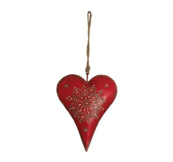 Coeur métal à suspendre - 20cm - Rouge