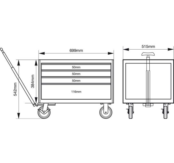 Coffre E72 4 tiroirs roues 693x510x542mm - Bahco