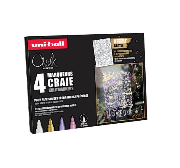 Coffret 4 marqueurs craie thème fêtes