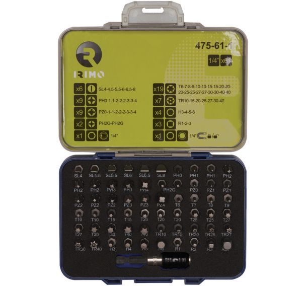 Coffret 61 embouts 1/4" adaptateur et porte-embout